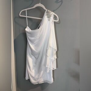 NWT JS Collections White Layered One-Shoulder Dress with Bead Detail